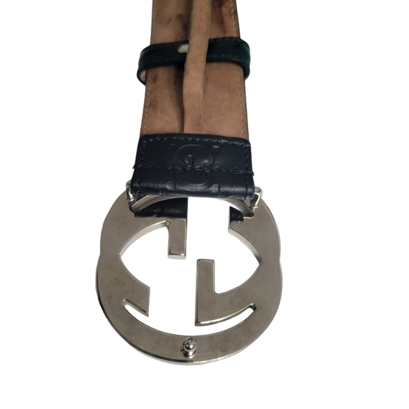 Gucci Guccissima Black Leather Belt Silver Interlocking GG 95/38 - Picture 6 of 8